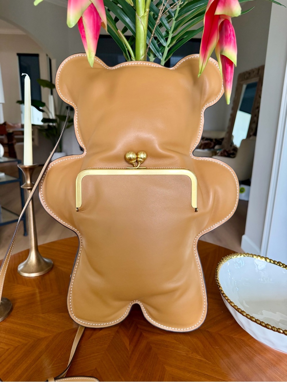 COACH Tan Leather Teddy-Shaped Crossbody Bag